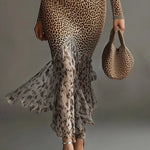 24-Hour-Shipping Leopard Print Deep V-Neck Mermaid Dress