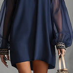 Navy Off-Shoulder Chiffon Mini Dress