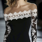 24-Hour-Shipping Lace Neckline Hip Dress