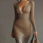 24-Hour-Shipping Leopard Print Deep V-Neck Mermaid Dress