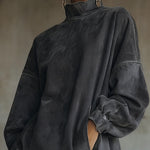 24-Hour-Shipping Olive Faux Suede Turtleneck Dress With Fringe Hem