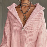 24-Hour-Shipping Pink Comfort Knitted Sweater Dress