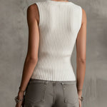 White Ribbed Knit Sleeveless Heart Pattern V-Neck Vest