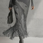 Yohers Olive Camo Knit V-Neck Fringe Hem Bodycon Dress