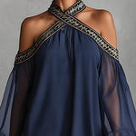 Navy Off-Shoulder Chiffon Mini Dress