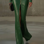 24-Hour-Shipping Green Elegance Croc Embossed Maxi Dress