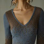 Multicolor Knit Mini Dress With Lace Ruffle Trim