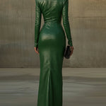 24-Hour-Shipping Green Elegance Croc Embossed Maxi Dress