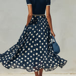 Navy Knit Top And Polka Dot Chiffon Skirt Set