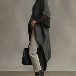 24-Hour-Shipping Gray Asymmetric Hem Loose Knit Dress With Crochet Mid Sleeves