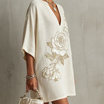 Ivory Mini Dress With Embroidered Floral Detail