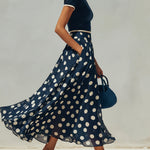 Navy Knit Top And Polka Dot Chiffon Skirt Set