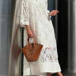 Flower Lace V-Neck Bell Sleeve Loose Midi Dress