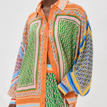Colorful Unique Print Balloon Sleeve Button Loose Shirt