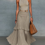 Oatmeal Comfortable Sleeveless Chiffon Maxi Dress Accessories Not Included