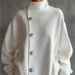 White Oversized Buttoned Turtleneck Sweater Dress