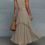 Oatmeal Comfortable Sleeveless Chiffon Maxi Dress Accessories Not Included