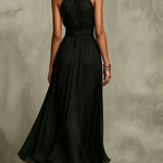 Solid Color Chiffon Halter Maxi Dress
