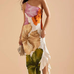 Elegant Exquisite Floral Print One-shoulder Maxi Dress