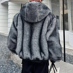 Winter Faux Fur Reversible Hooded Leather Coat