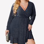 Zeagoo Plus Size Glitter Dress Long Sleeve Ruffle Hem Swing Dresses