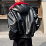 Winter Faux Fur Reversible Hooded Leather Coat