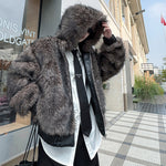 Winter Faux Fur Reversible Hooded Leather Coat