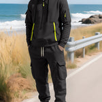 KZZ Men's Fall & Winter Hooded Casual Tracksuit Set: featuring a zip-front hooded design, cargo pants with multiple pockets