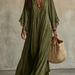 White Lace V-neck Batwing Sleeve Chiffon Maxi Dress