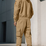 KZZ Men's Fall & Winter Hooded Casual Tracksuit Set: featuring a zip-front hooded design, cargo pants with multiple pockets