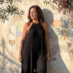 Sylvara | Pleated Halter Neck Wide Leg Relaxed Jumpsuit
