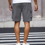 KZZ Men's Solid-Color Cargo Shorts with Flap Pockets