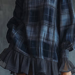 Midnight Plaid Ruffle Hem Turtleneck Dress