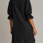 Black Textured Lace Trim Irregular Hem Puff Sleeve Mini Dress