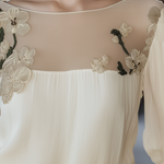 Beige Stitching Shirt With Elegant Floral Embroidery