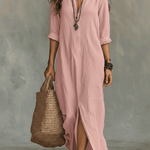 Black Button-Front Bohemian Shirt Maxi Dress