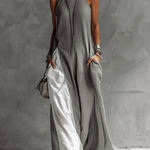 Color Block Gray Sleeveless Cotton Linen Maxi Dress