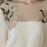Beige Stitching Shirt With Elegant Floral Embroidery