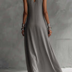 Color Block Gray Sleeveless Cotton Linen Maxi Dress
