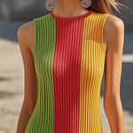 24-Hour-Shipping Colorful Block Stitching Sleeveless Midi Knit Dress