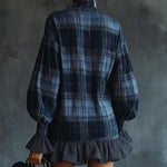 Midnight Plaid Ruffle Hem Turtleneck Dress