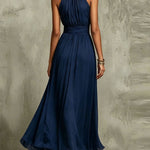 Solid Color Chiffon Halter Maxi Dress