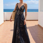 Black Laser Cutting Flower Hollow One Piece Swimsuit and Skirt