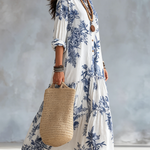 Bohemian Blue Floral Button-down Maxi Dress