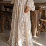 Apricot Lace V-neck Bell Sleeve Bohemian Maxi Dress