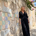 Emene | Draped V Neck Wide Leg Relaxed Jumpsuit