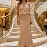 Nopal | Sleeveless Draped Neck Midi Dress