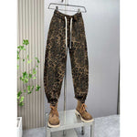 Leopard Print Jacquard Loose Straight Leg Casual Pants