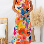 Sleeveless Tie Neck Waisted Floral Print Maxi Dress