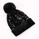 Women's Sequin Pom Pom Beanie